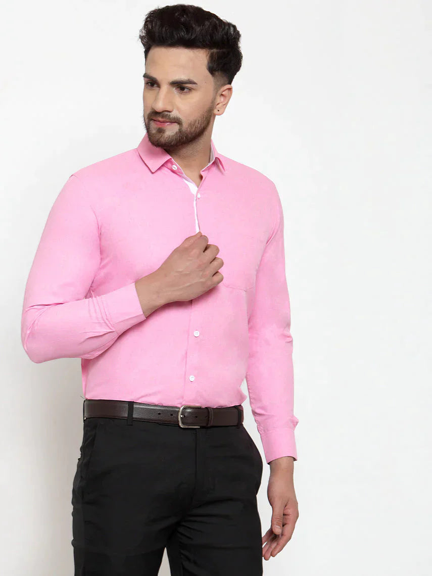 Men's Pink Formal Shirt with white detailing - Taantav