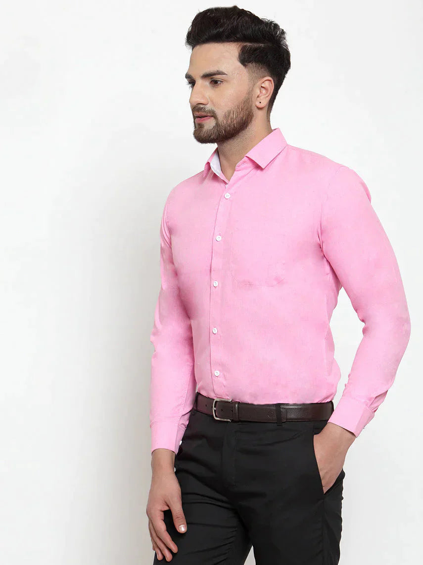 Men's Pink Formal Shirt with white detailing - Taantav