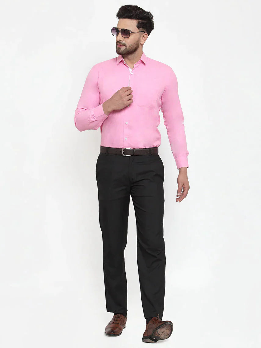 Men's Pink Formal Shirt with white detailing - Taantav