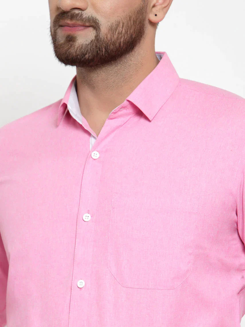 Men's Pink Formal Shirt with white detailing - Taantav