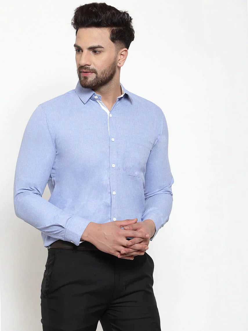 Men's Sky Blue Formal Shirt with white detailing - Taantav