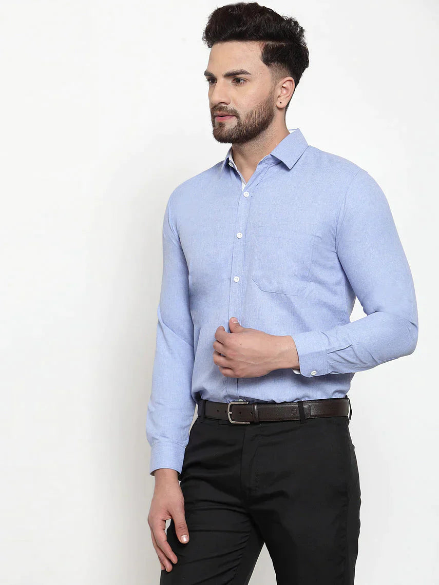 Men's Sky Blue Formal Shirt with white detailing - Taantav