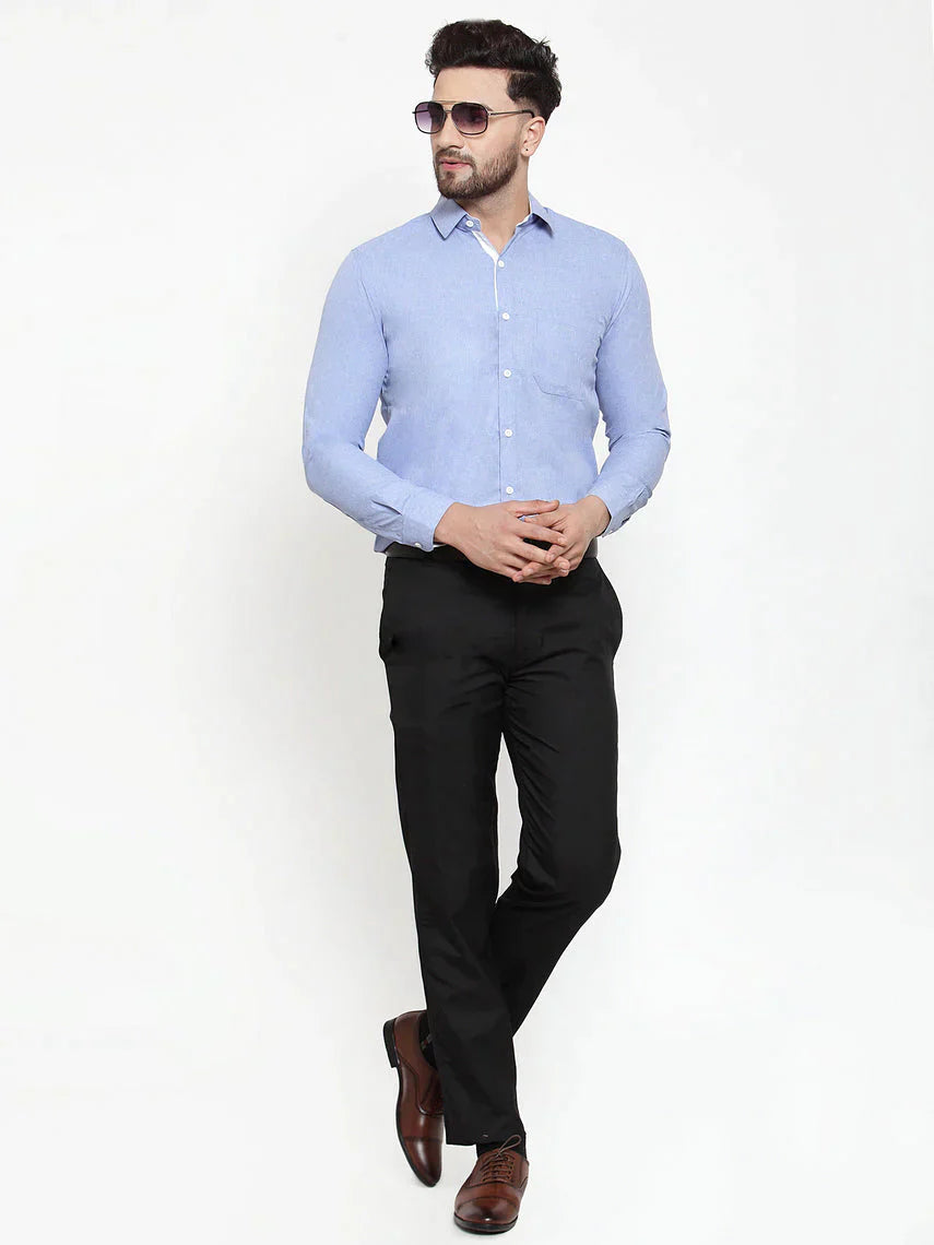 Men's Sky Blue Formal Shirt with white detailing - Taantav