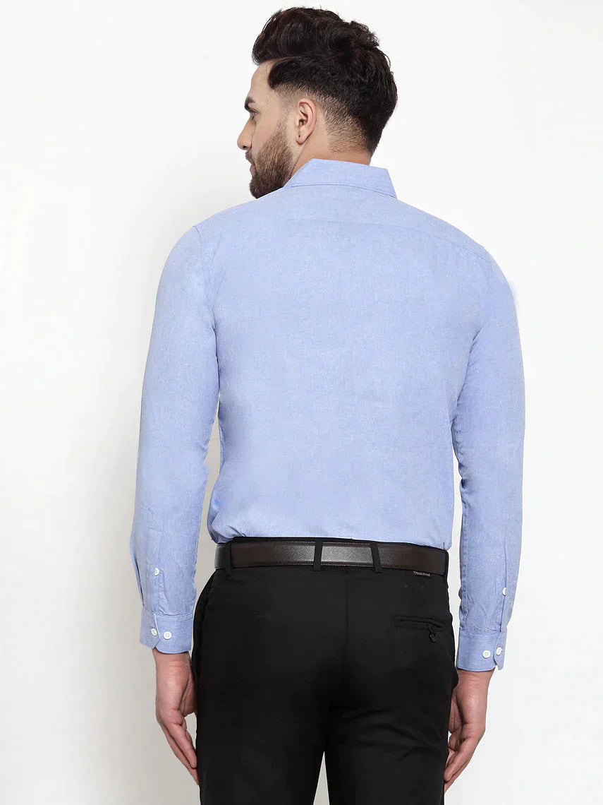 Men's Sky Blue Formal Shirt with white detailing - Taantav