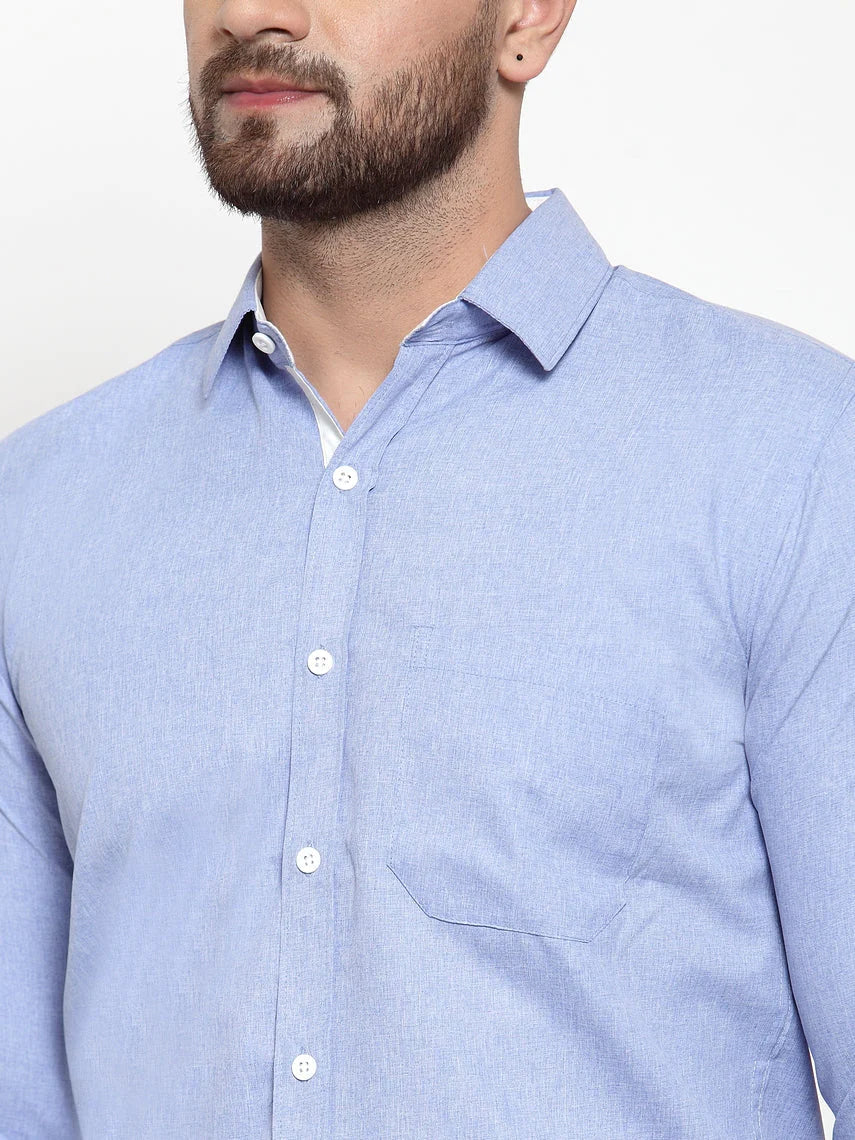 Men's Sky Blue Formal Shirt with white detailing - Taantav