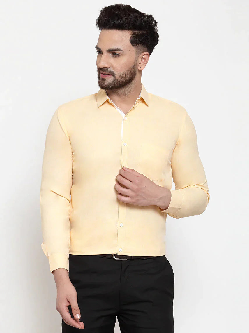 Men's Yellow Formal Shirt with white detailing - Taantav