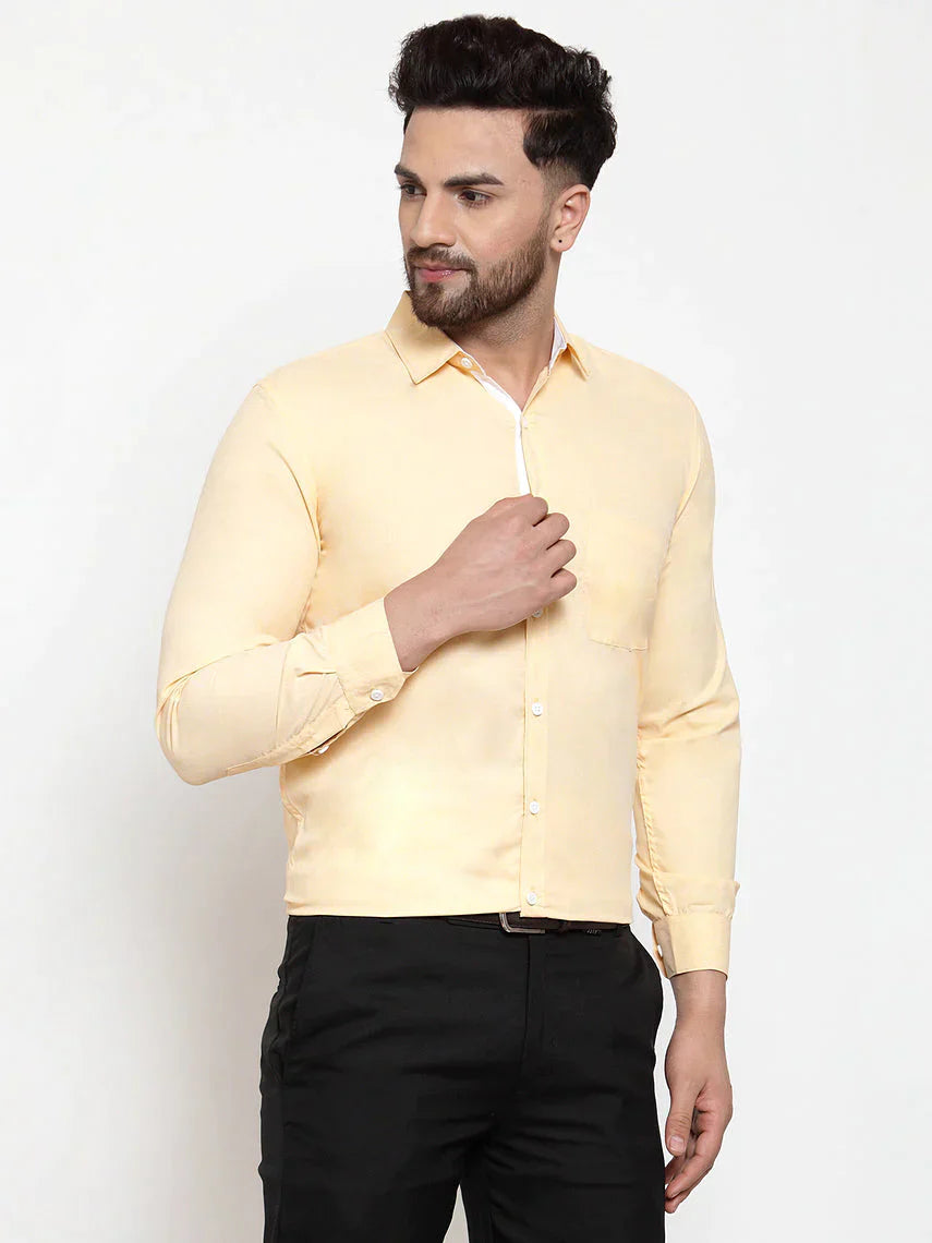 Men's Yellow Formal Shirt with white detailing - Taantav