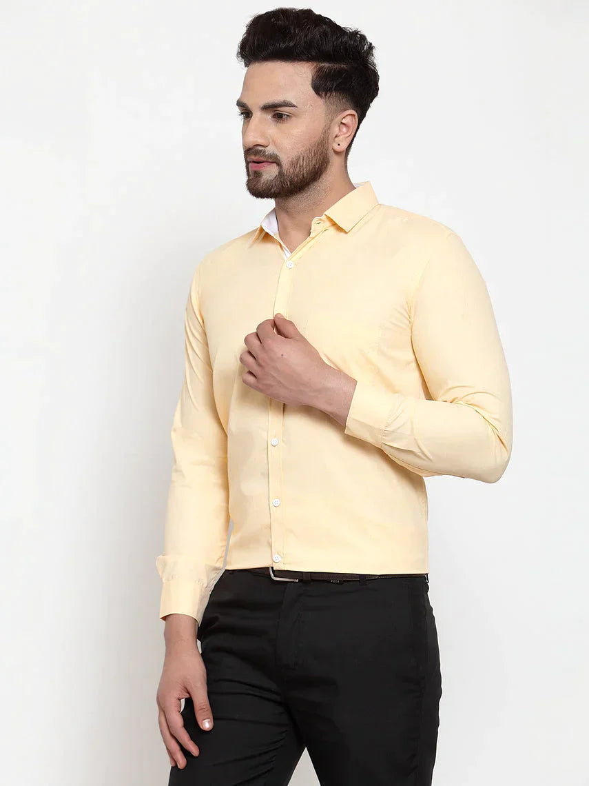 Men's Yellow Formal Shirt with white detailing - Taantav