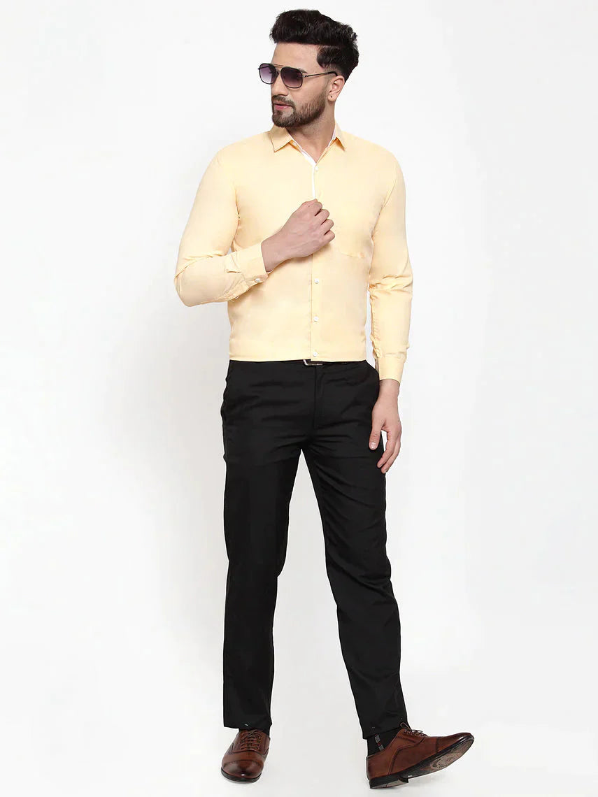 Men's Yellow Formal Shirt with white detailing - Taantav