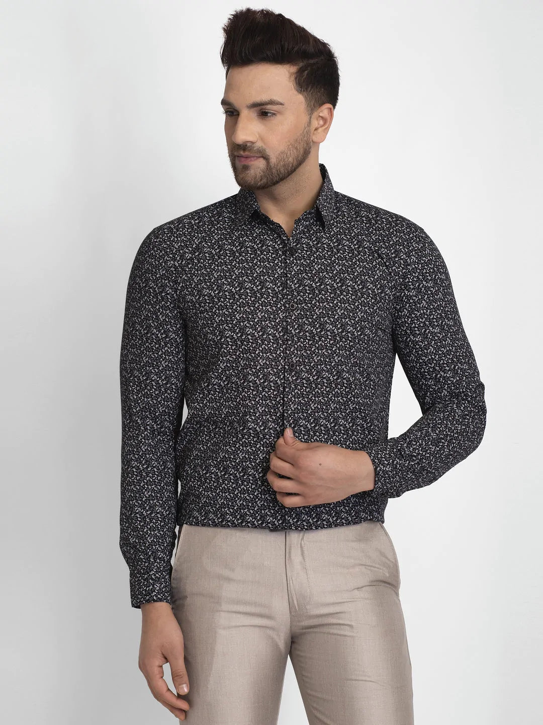 Men's Black Printed Formal Shirt - Taantav