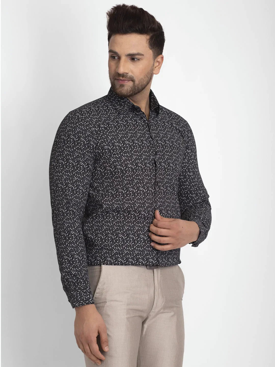 Men's Black Printed Formal Shirt - Taantav