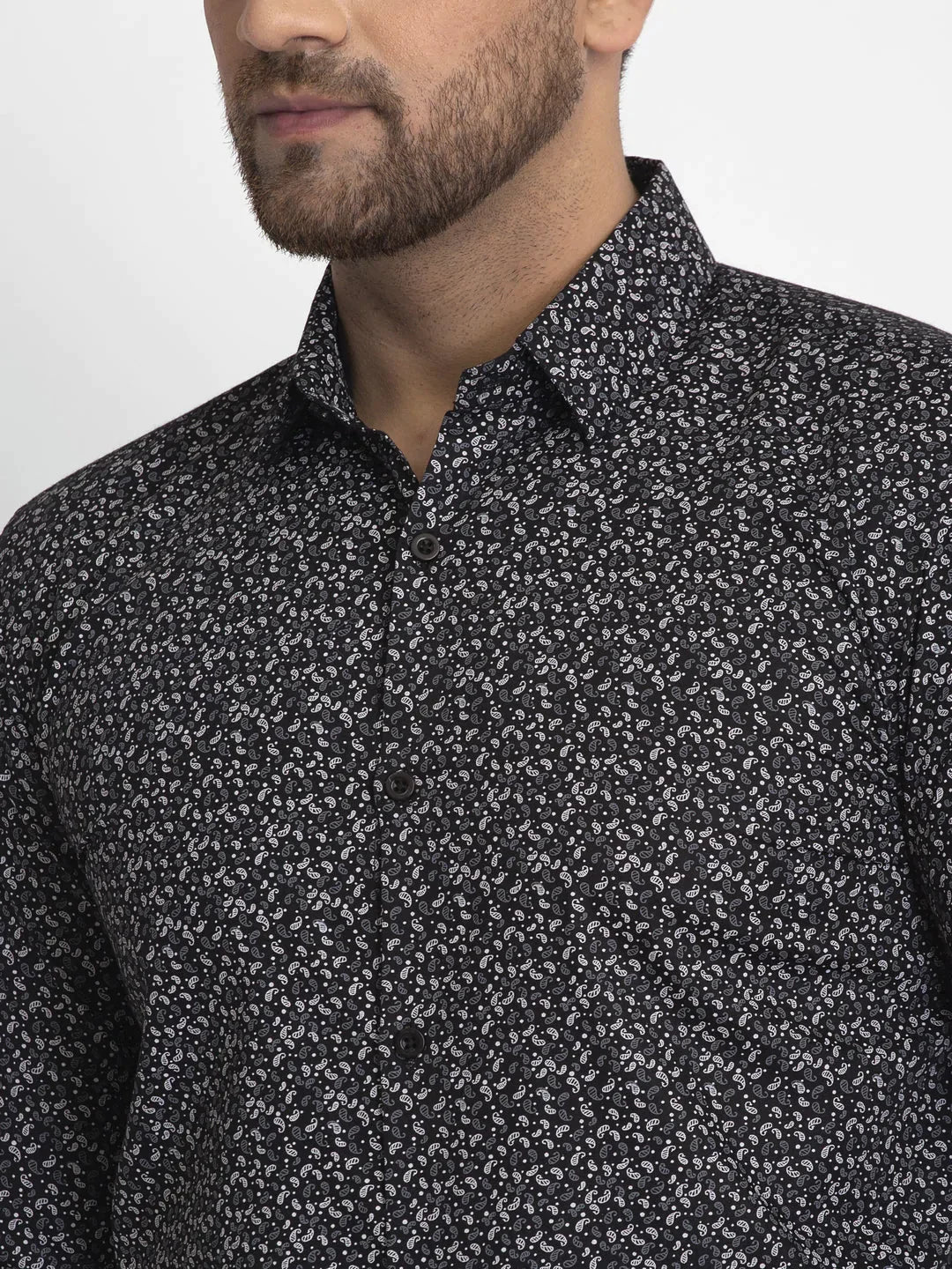 Men's Black Printed Formal Shirt - Taantav