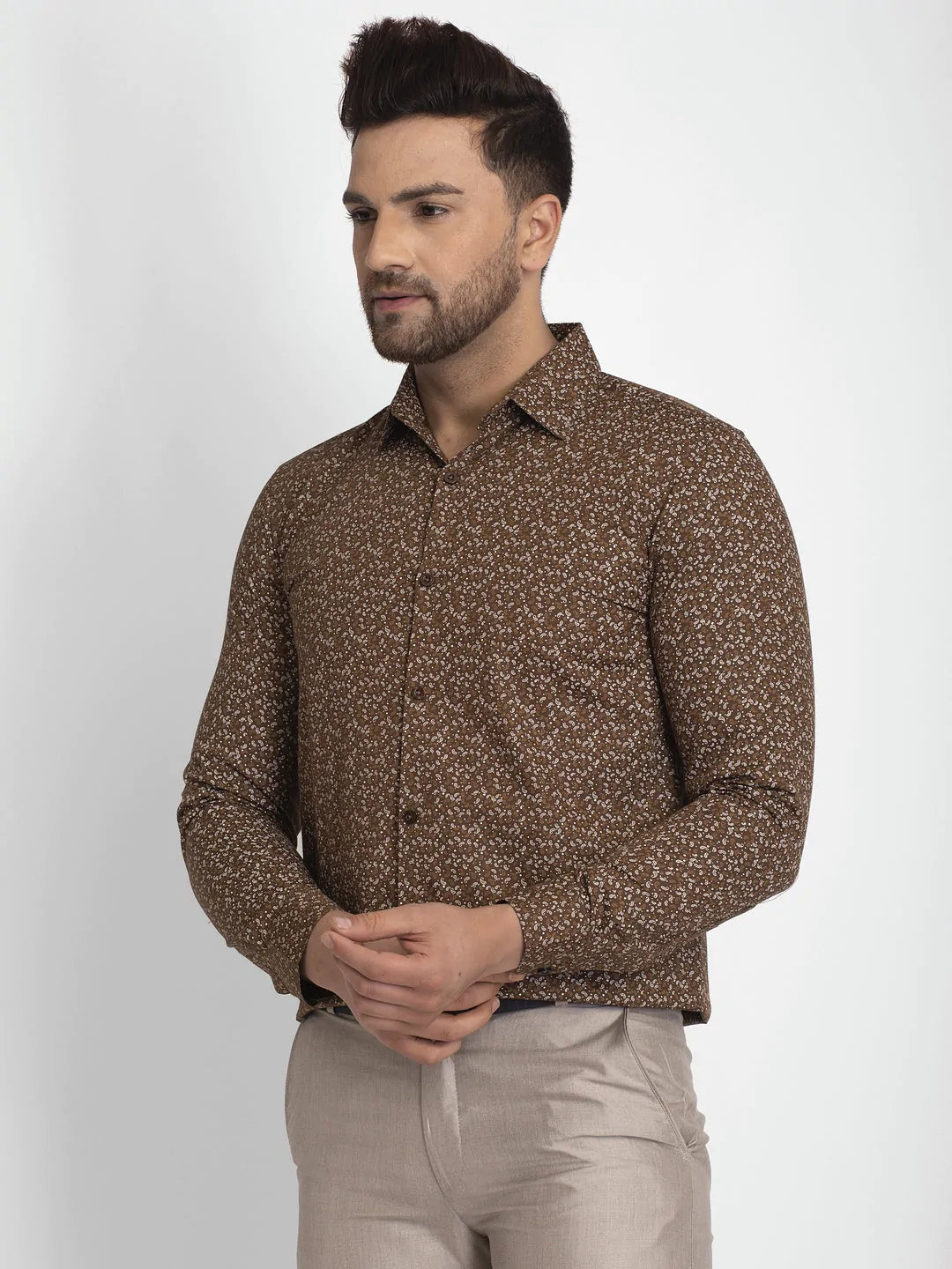 Men's Coffee Brown Printed Formal Shirt - Taantav