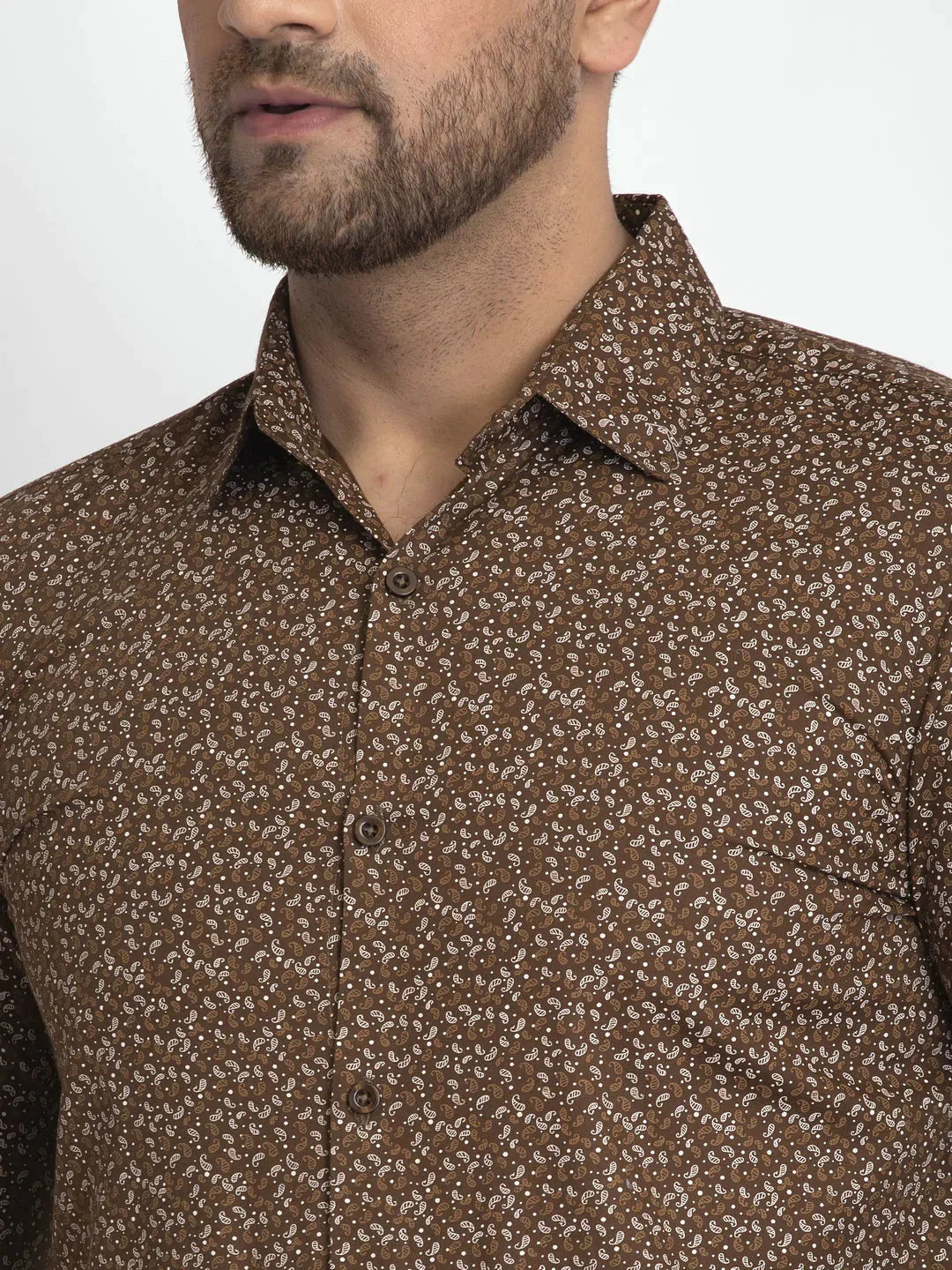 Men's Coffee Brown Printed Formal Shirt - Taantav