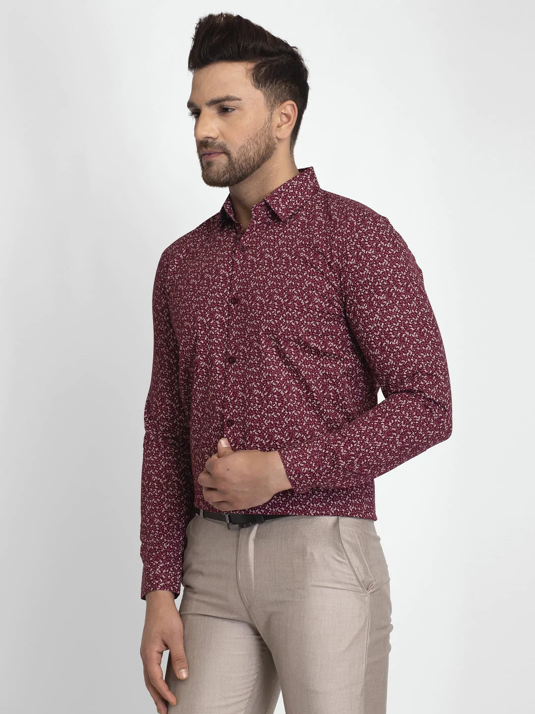 Men's Maroon Printed Formal Shirt - Taantav