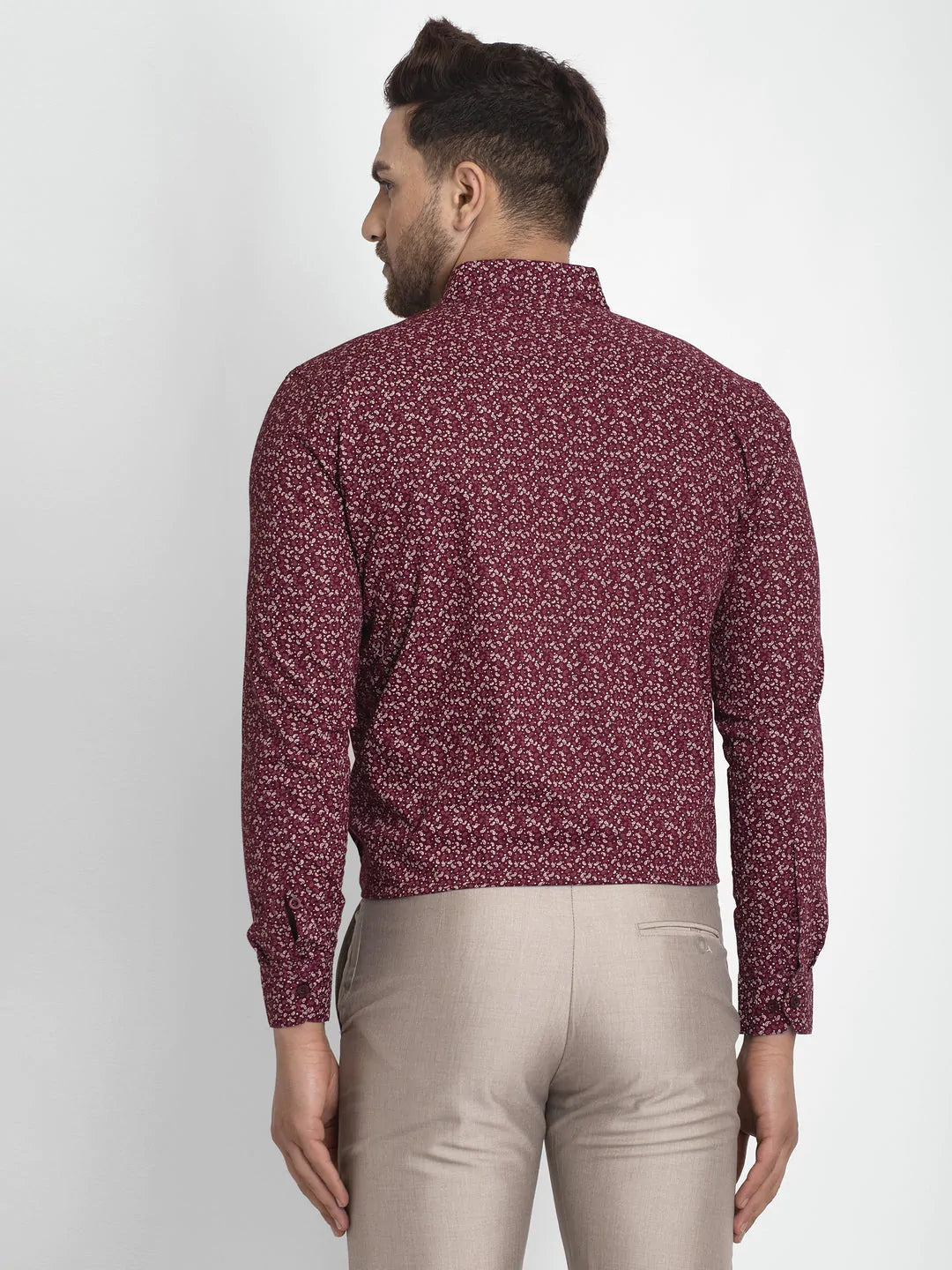 Men's Maroon Printed Formal Shirt - Taantav