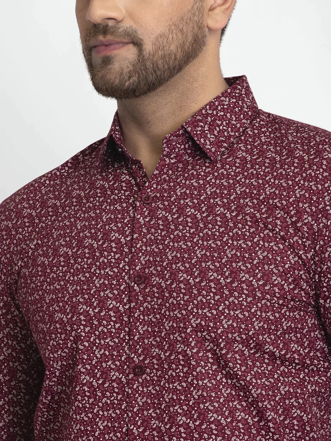 Men's Maroon Printed Formal Shirt - Taantav