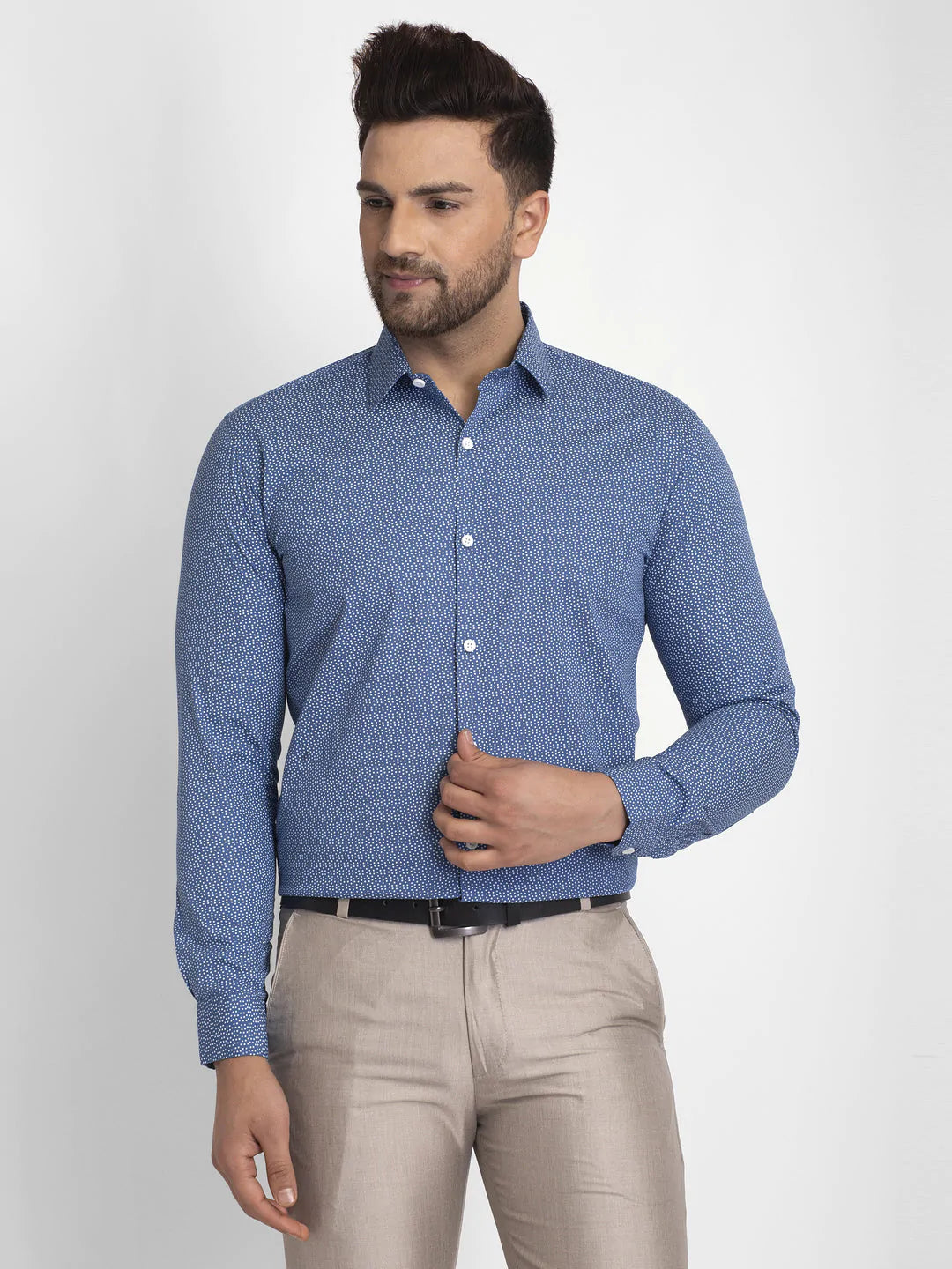 Men's Blue Cotton Printed Formal Shirts - Taantav