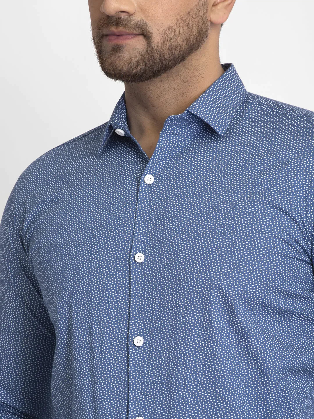 Men's Blue Cotton Printed Formal Shirts - Taantav