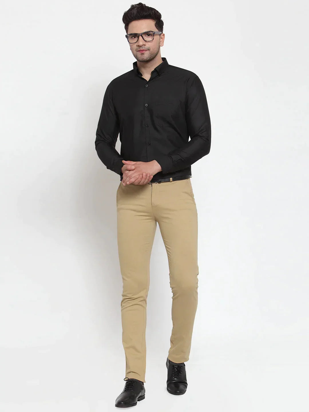 Men's Black Cotton Solid Button Down Formal Shirts - Taantav