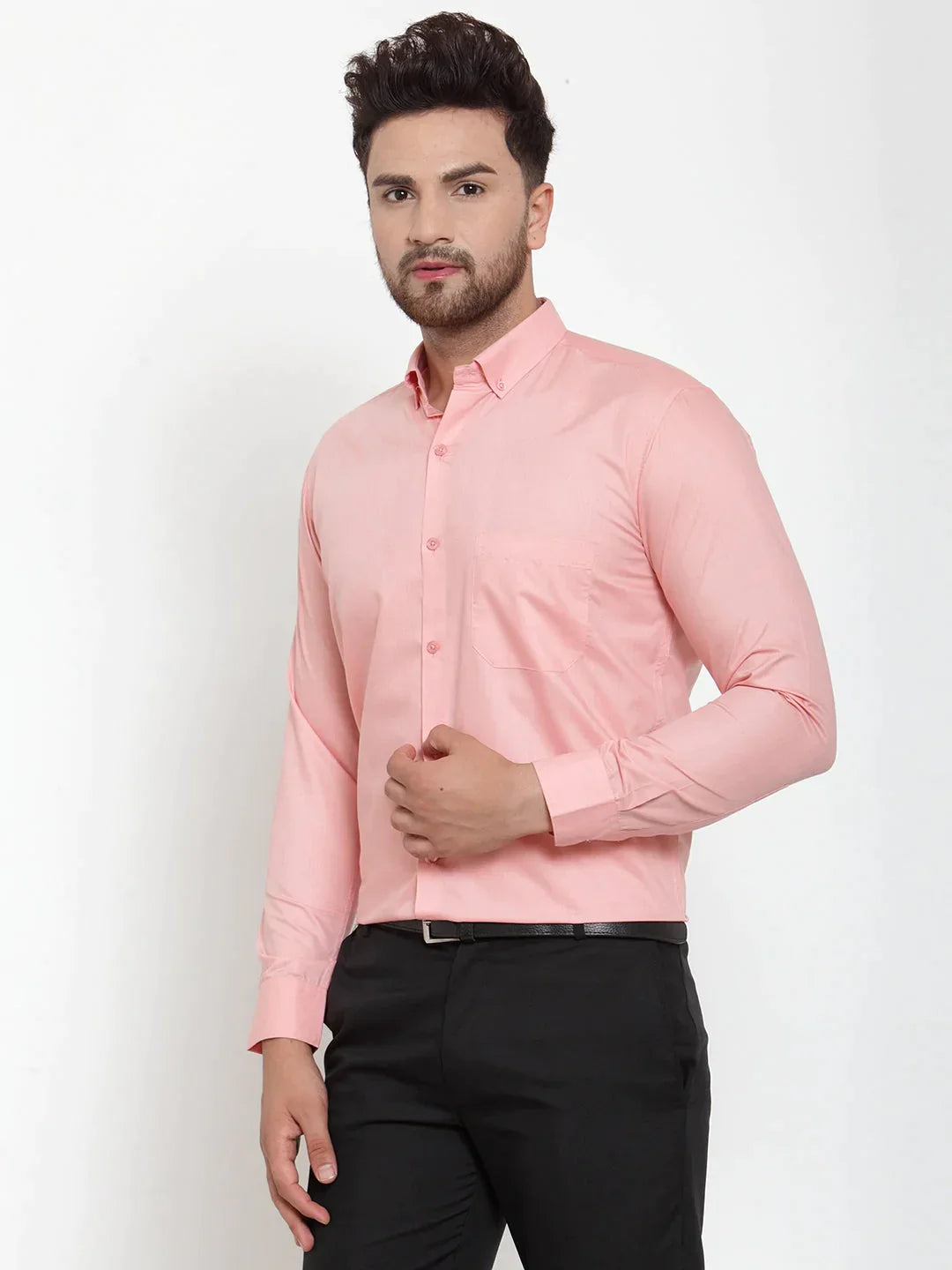 Men's Red Cotton Solid Button Down Formal Shirts - Taantav