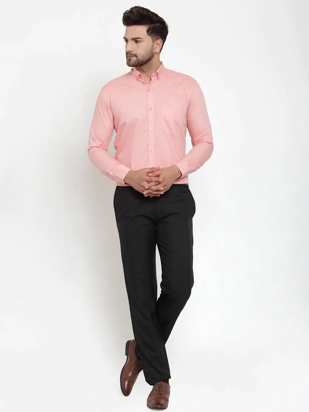 Men's Red Cotton Solid Button Down Formal Shirts - Taantav