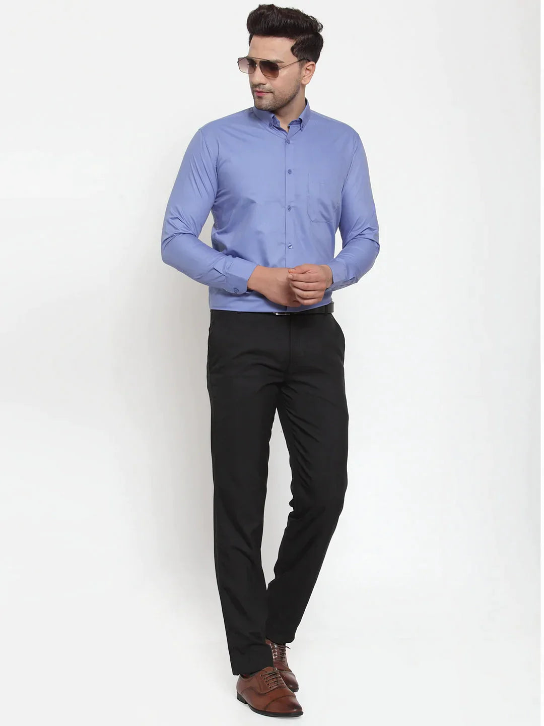 Men's Blue Cotton Solid Button Down Formal Shirts - Taantav