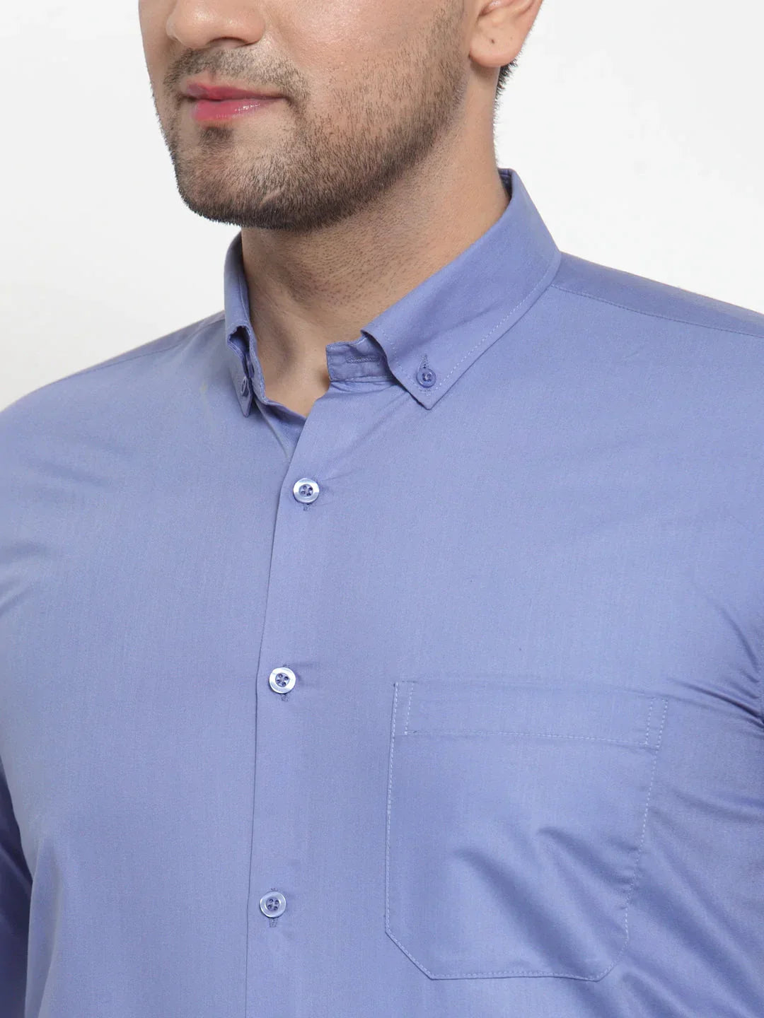 Men's Blue Cotton Solid Button Down Formal Shirts - Taantav