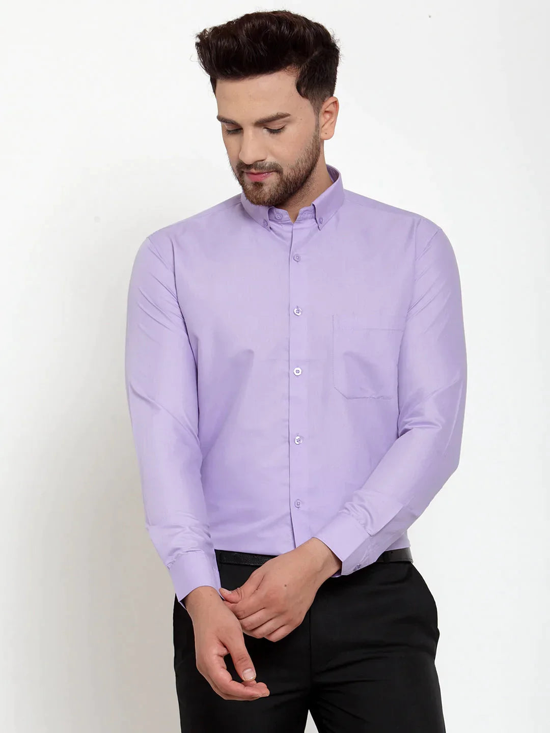 Men's Purple Cotton Solid Button Down Formal Shirts - Taantav