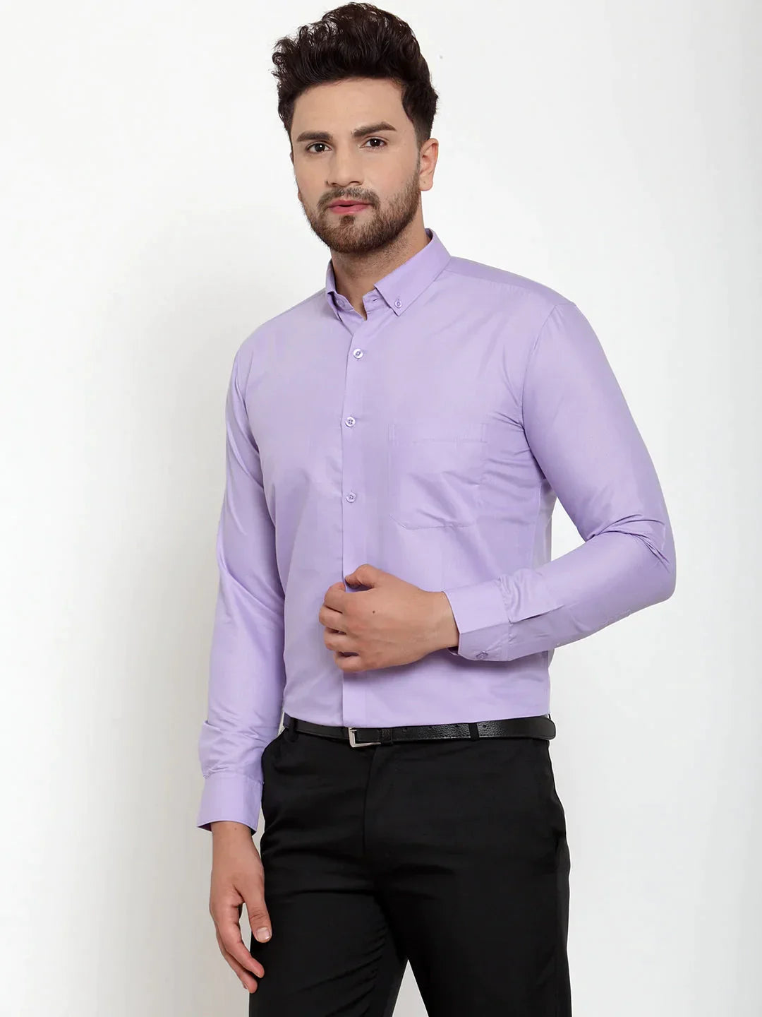 Men's Purple Cotton Solid Button Down Formal Shirts - Taantav