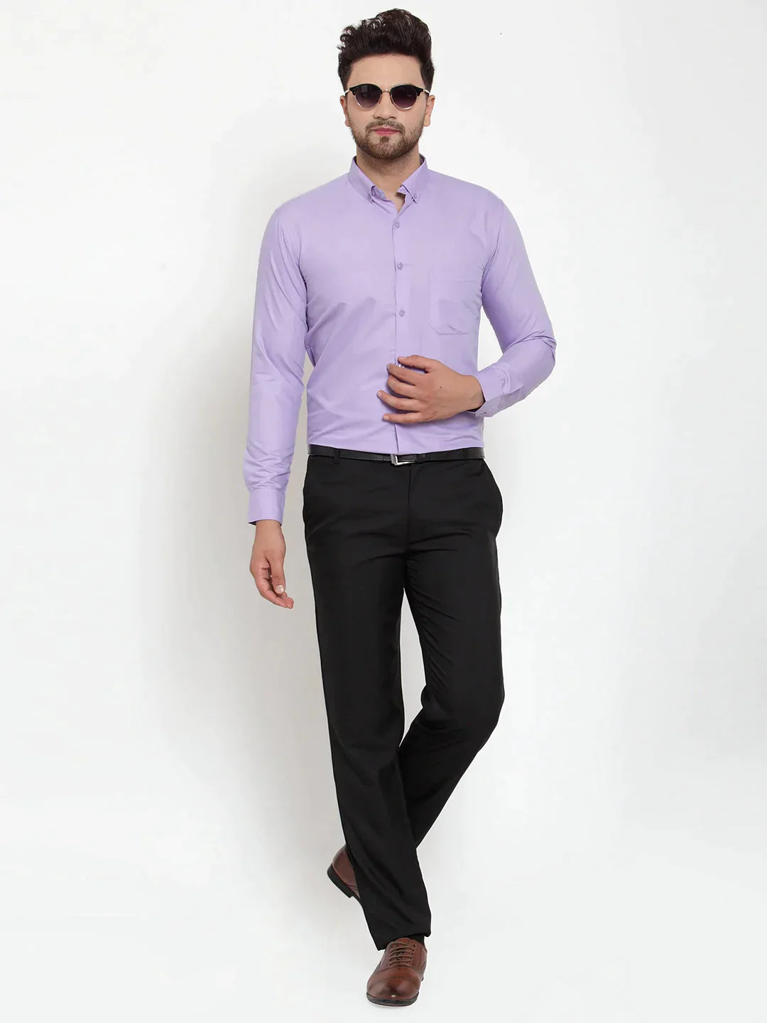 Men's Purple Cotton Solid Button Down Formal Shirts - Taantav