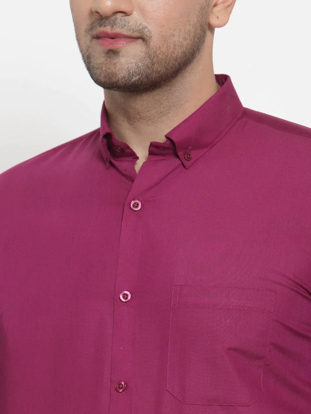 Men's Red Cotton Solid Button Down Formal Shirts - Taantav