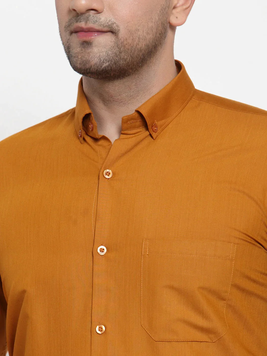 Men's Yellow Cotton Solid Button Down Formal Shirts - Taantav