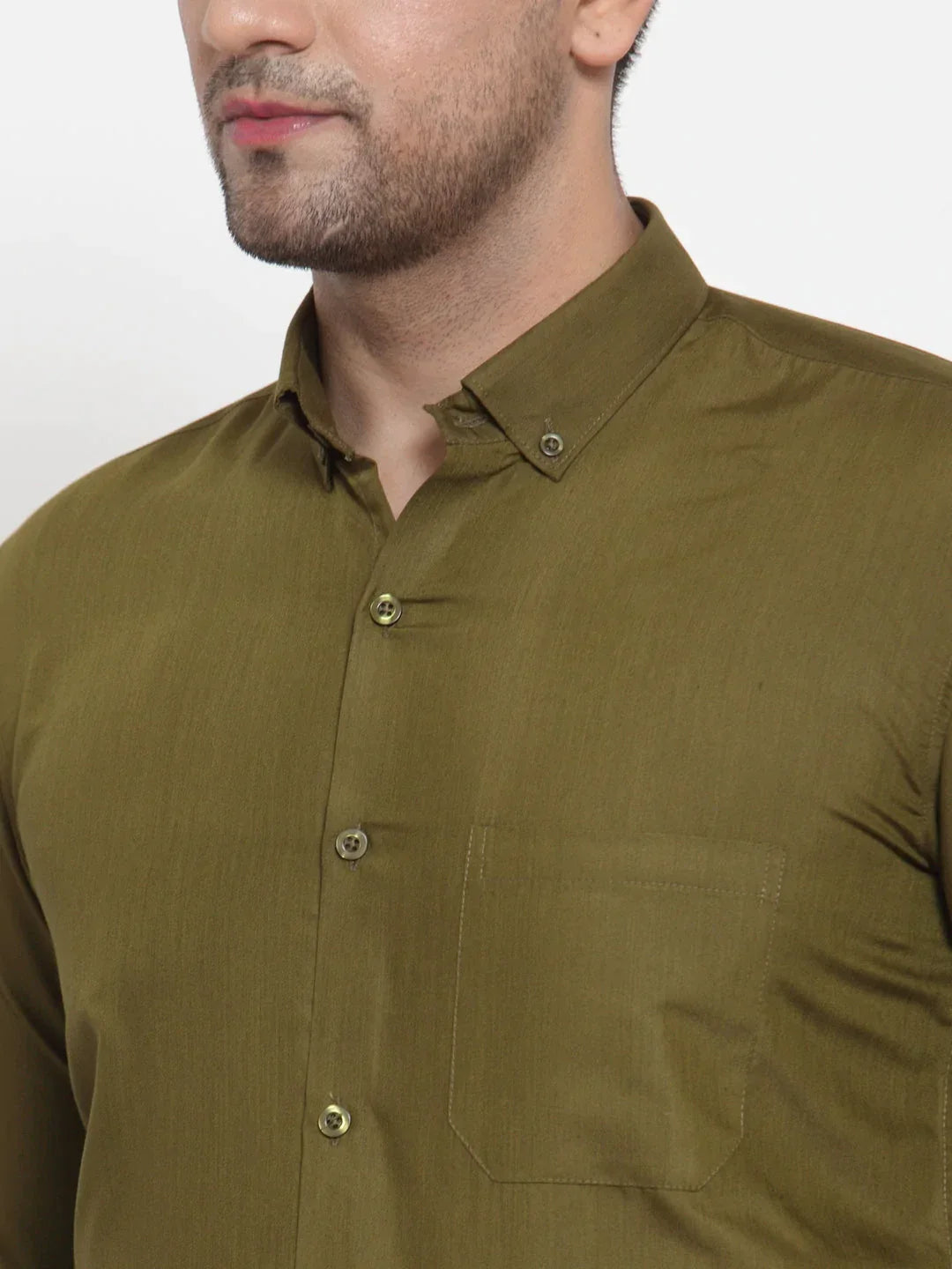 Men's Green Cotton Solid Button Down Formal Shirts - Taantav