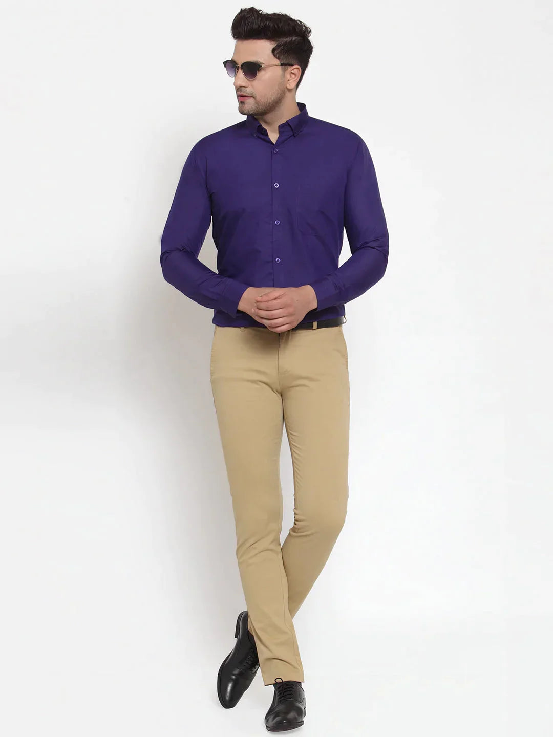 Men's Purple Cotton Solid Button Down Formal Shirts - Taantav