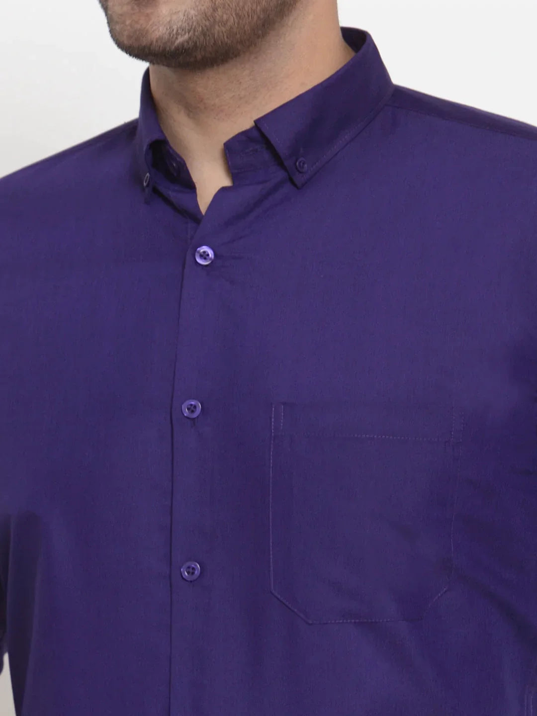 Men's Purple Cotton Solid Button Down Formal Shirts - Taantav