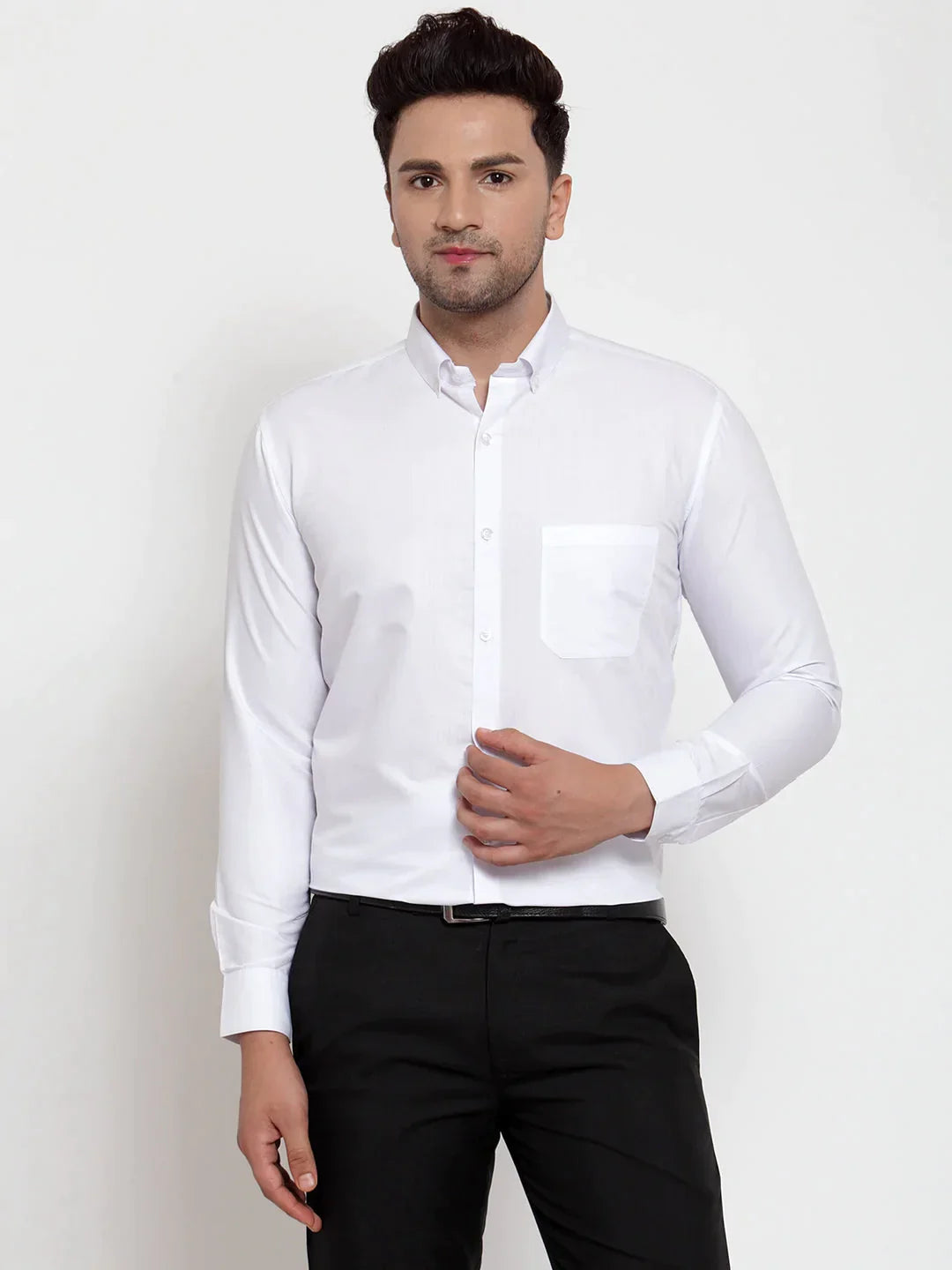 Men's White Cotton Solid Button Down Formal Shirts - Taantav