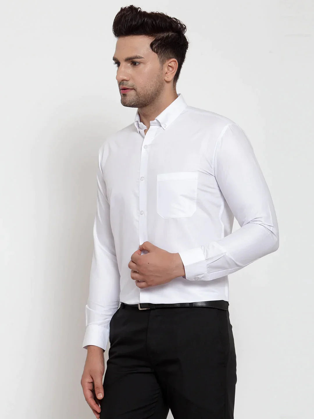 Men's White Cotton Solid Button Down Formal Shirts - Taantav