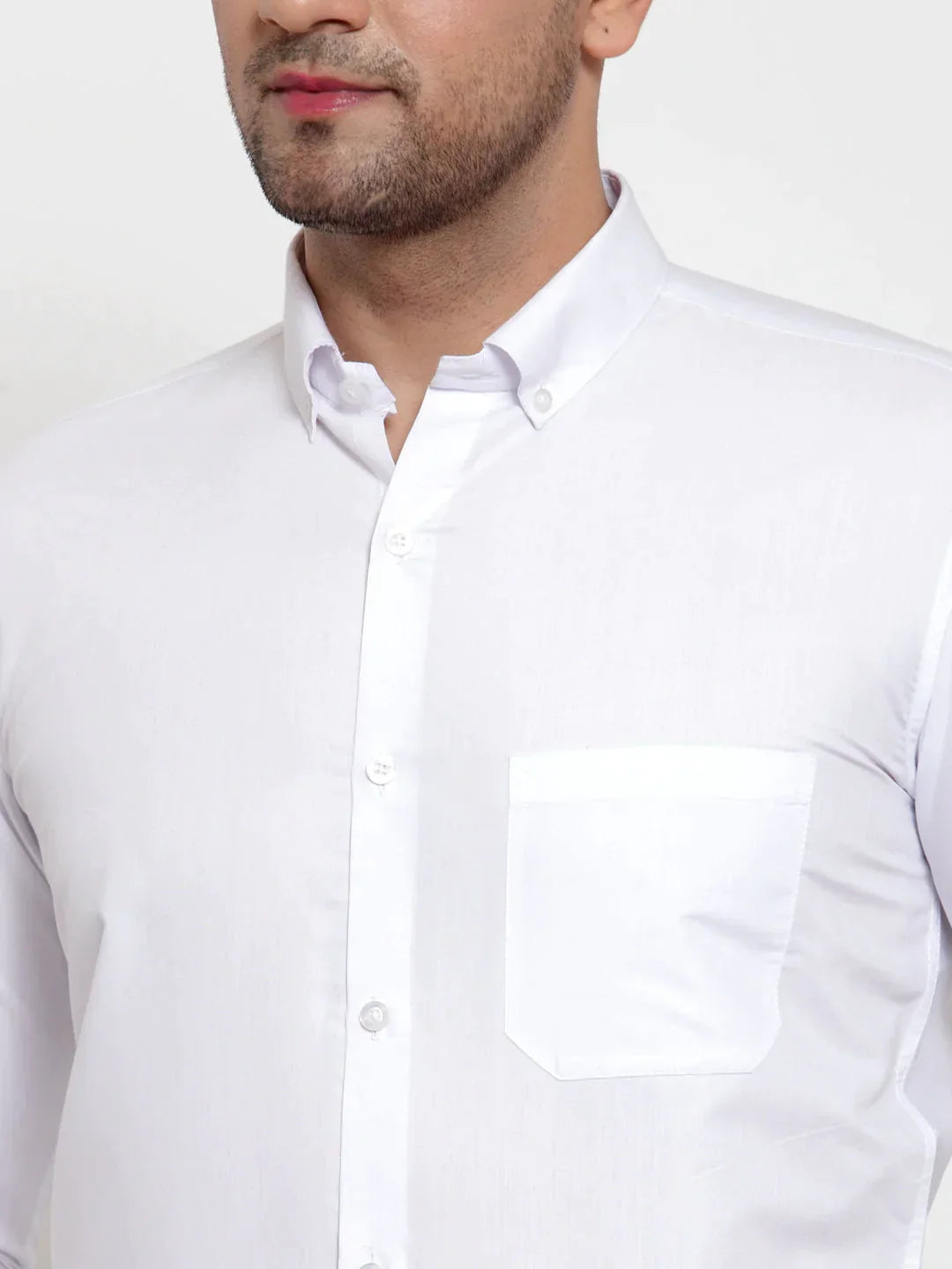 Men's White Cotton Solid Button Down Formal Shirts - Taantav