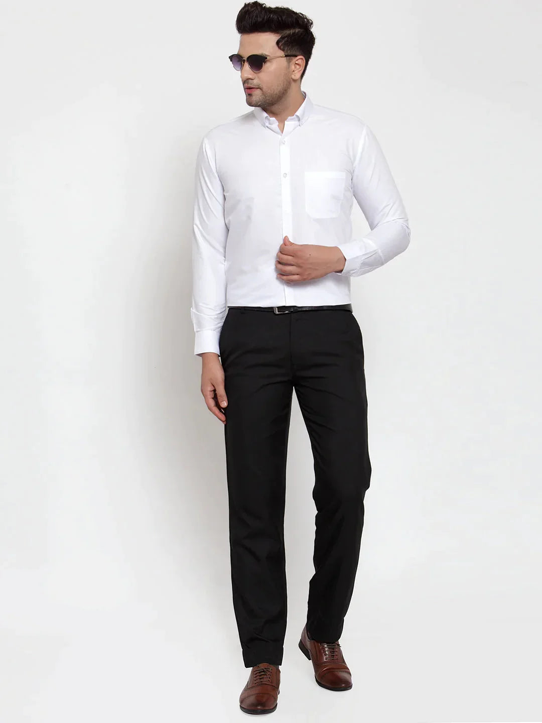 Men's White Cotton Solid Button Down Formal Shirts - Taantav