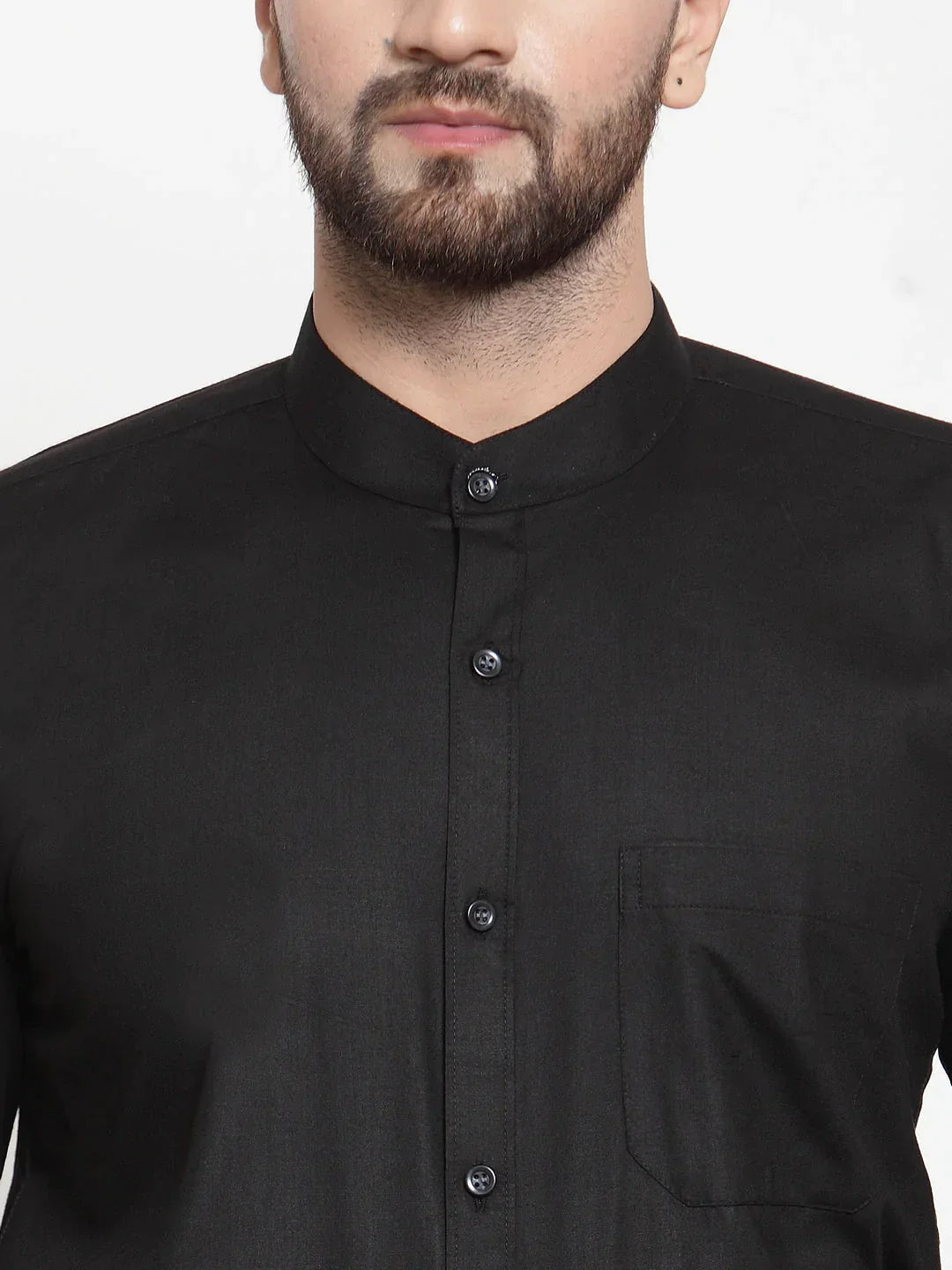 Men's Black Cotton Solid Mandarin Collar Formal Shirts - Taantav