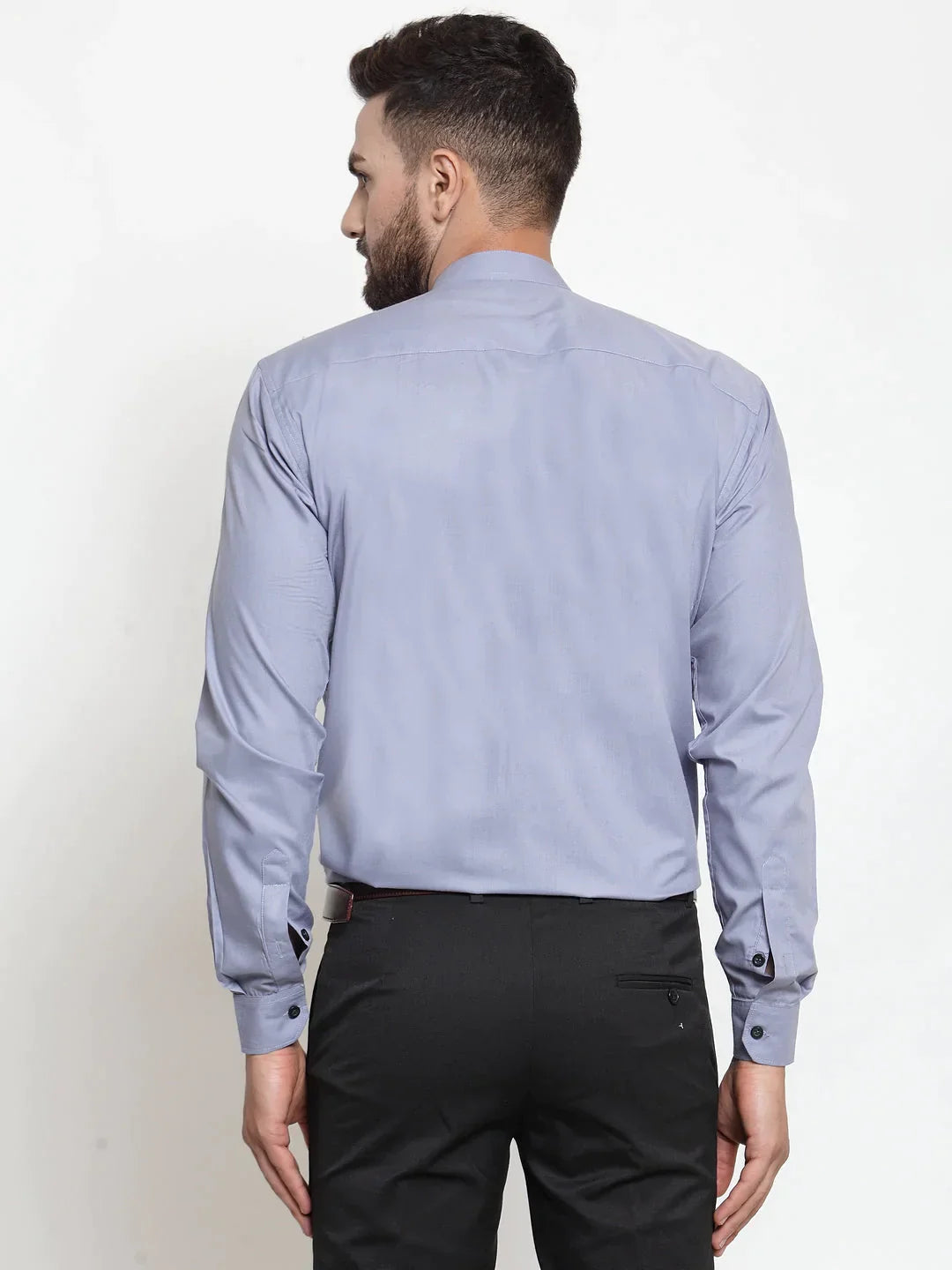 Men's Grey Cotton Solid Mandarin Collar Formal Shirts - Taantav