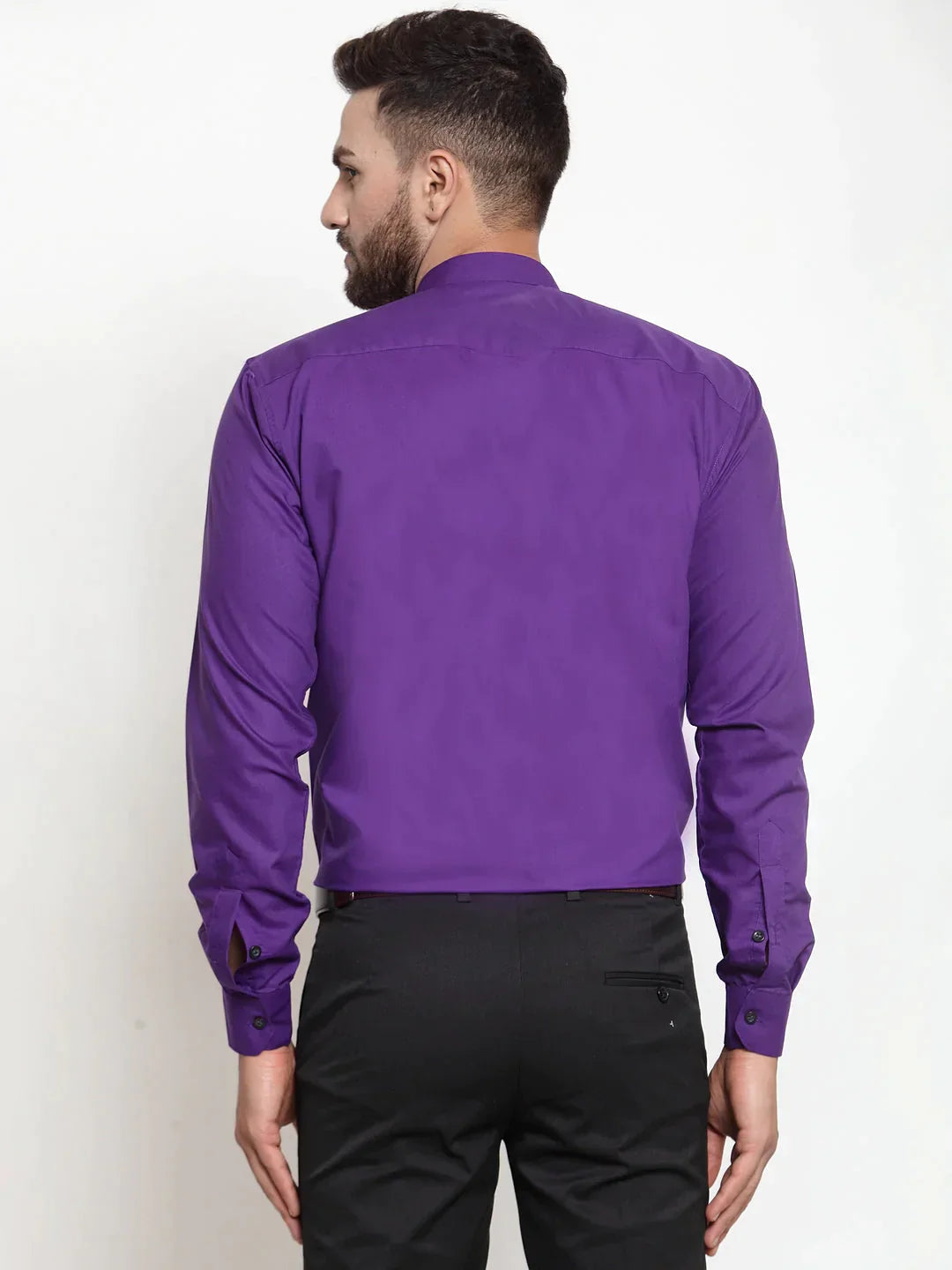 Men's Purple Cotton Solid Mandarin Collar Formal Shirts - Taantav