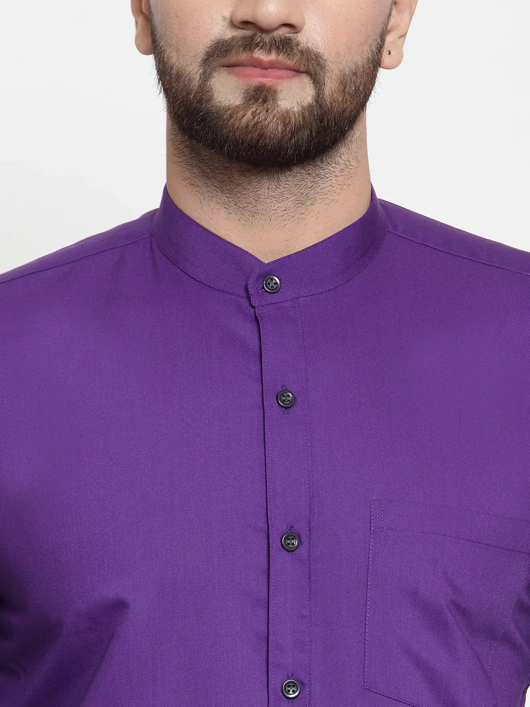 Men's Purple Cotton Solid Mandarin Collar Formal Shirts - Taantav