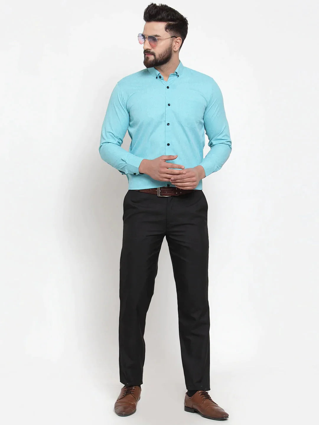 Men's Green Cotton Solid Button Down Formal Shirts - Taantav