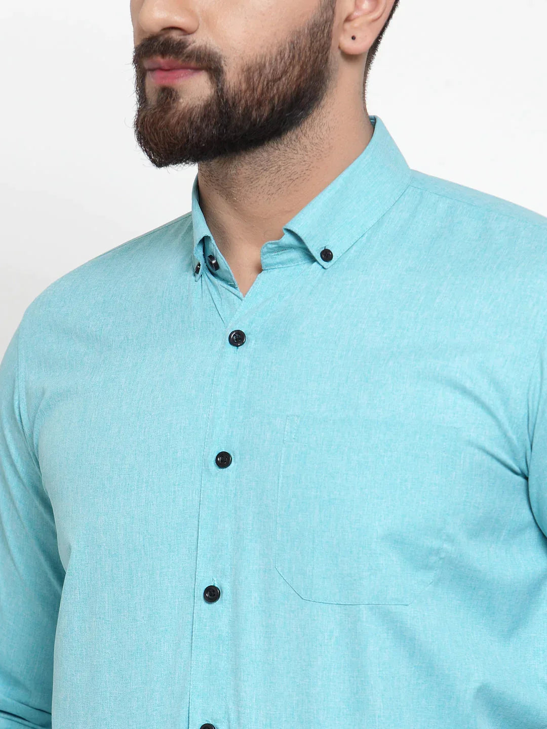 Men's Green Cotton Solid Button Down Formal Shirts - Taantav