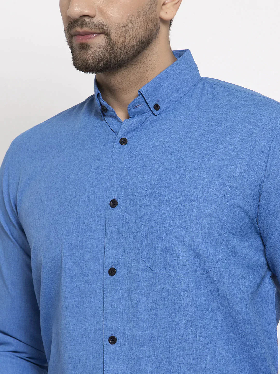 Men's Blue Cotton Solid Button Down Formal Shirts - Taantav