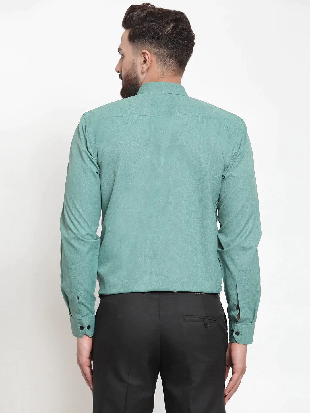 Men's Green Cotton Solid Button Down Formal Shirts - Taantav