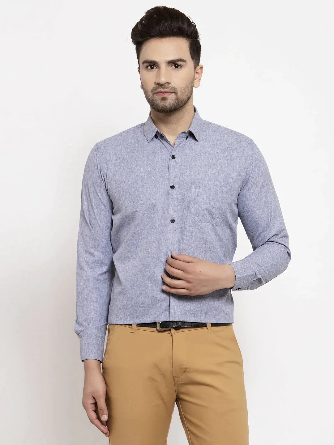 Men's Grey Cotton Solid Button Down Formal Shirts - Taantav