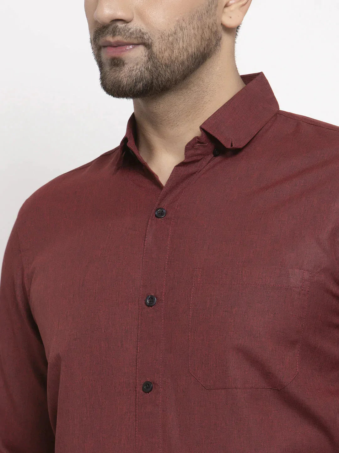 Men's Maroon Cotton Solid Button Down Formal Shirts - Taantav